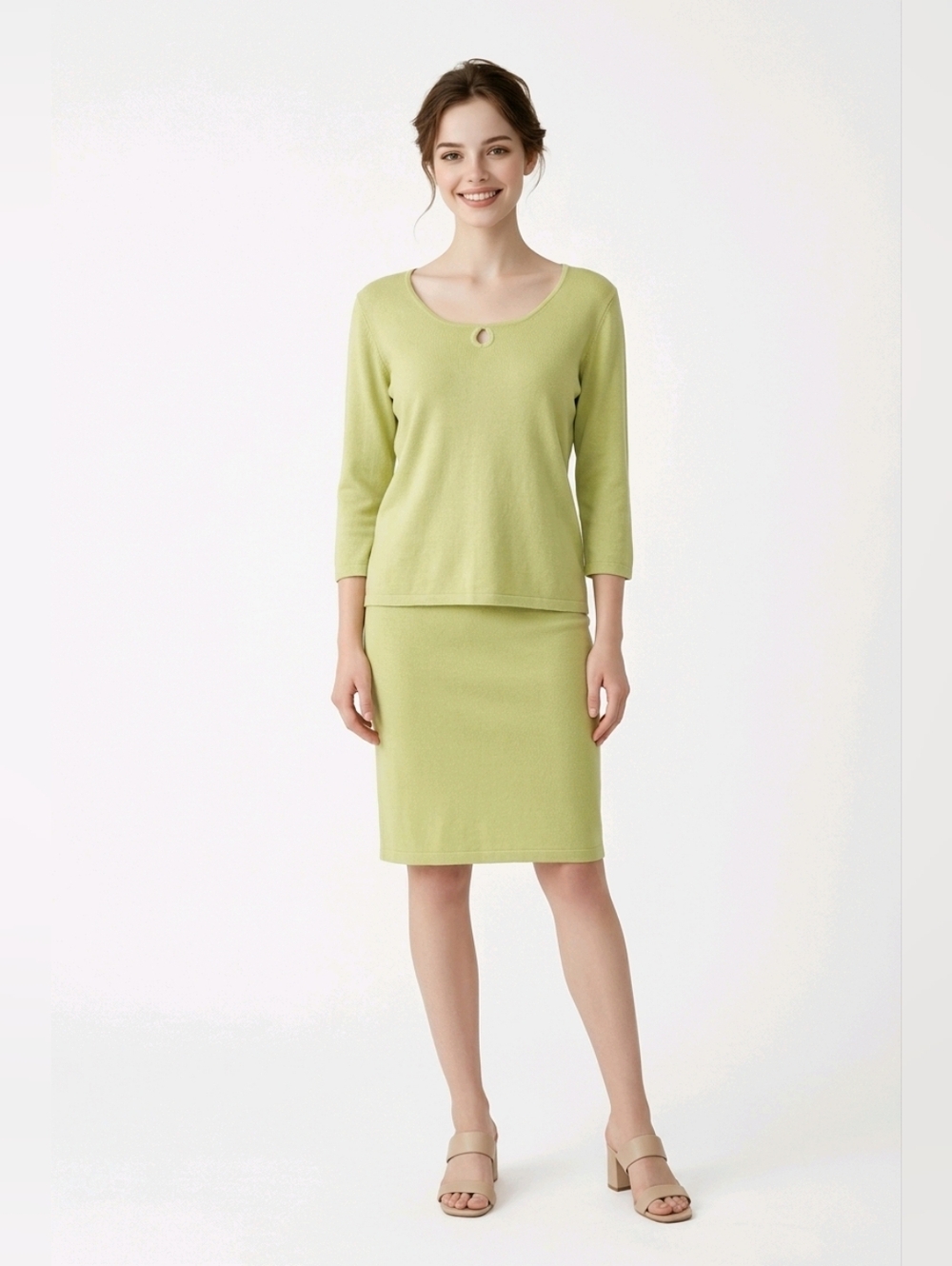 Saks Fifth Avenue long sleeve key hole lime green top Vintage Size Medium